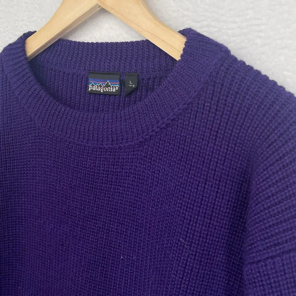 PATAGONIA Sweater Mens L Chamonix Guide 100% Wool Pullover Purple HK VTG 51401